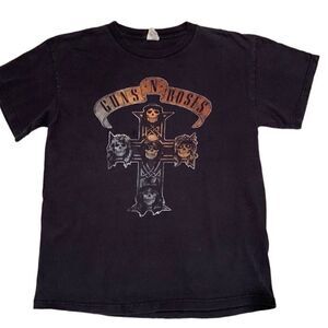 Vintage Guns N Roses Black‎ Graphic Skull Cross Tee Band Shirt size Large